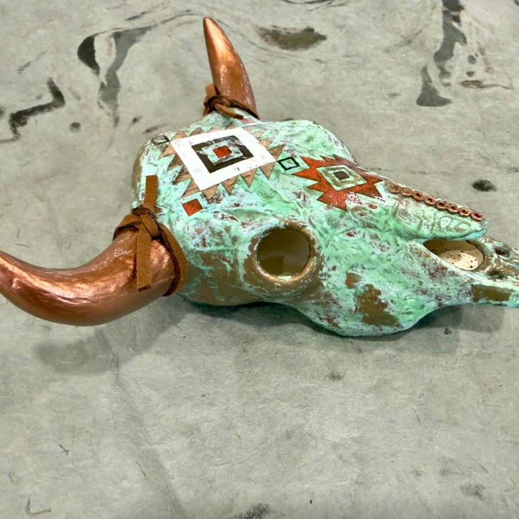 Verdigris (Mini Ceramic Bovine Skull)