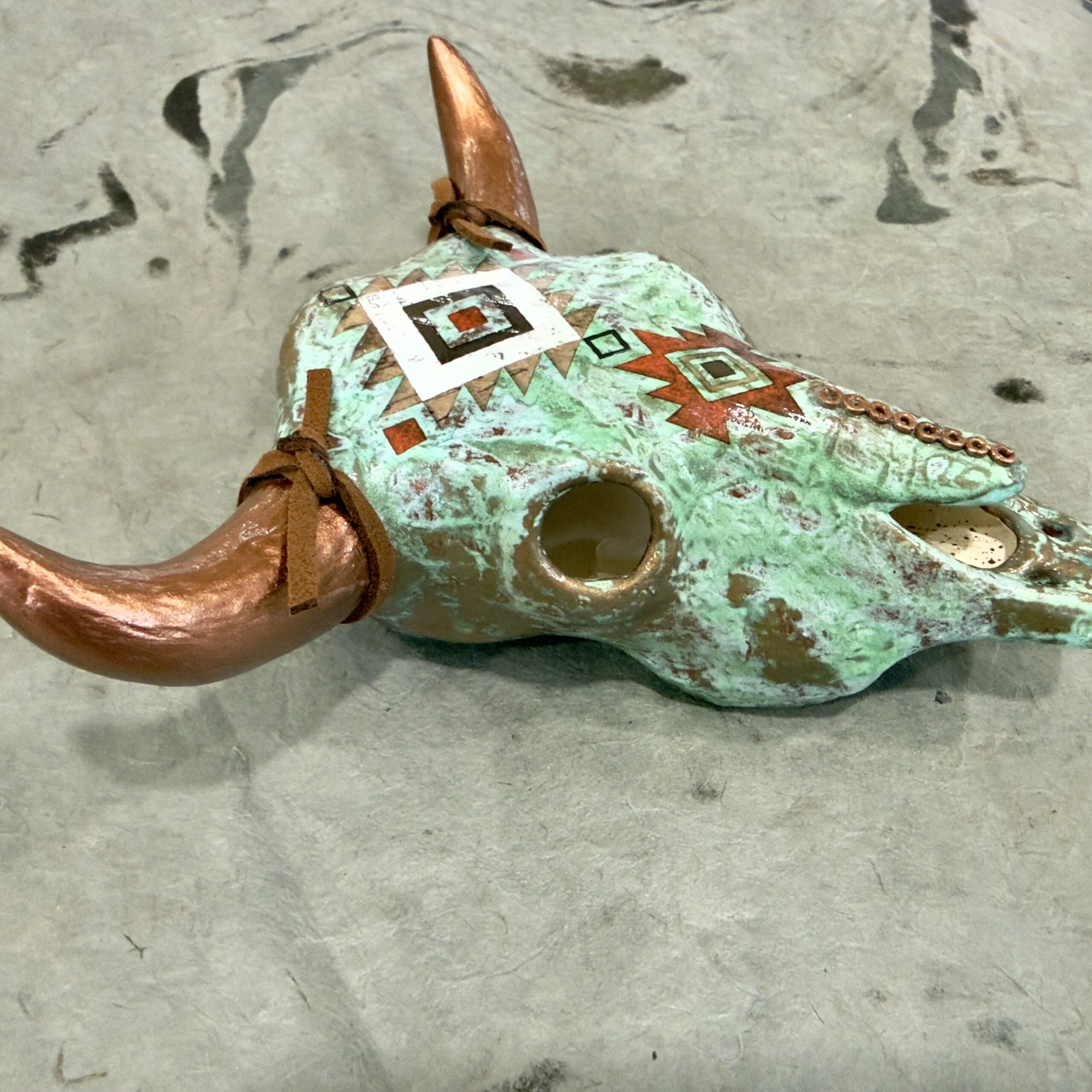 Verdigris (Mini Ceramic Bovine Skull) - Image 3